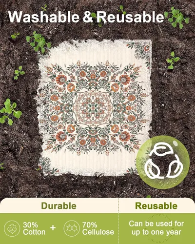 Vista 3 de Miss Adola 6 unidades de paños suecos para cocina - paños reutilizables para lavar platos, toallas de cocina absorbentes, lindas y divertidas, Bohemi