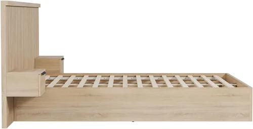 Vista 11 de KISLOT Marco de cama de madera estriada con mesitas de noche integradas Natural