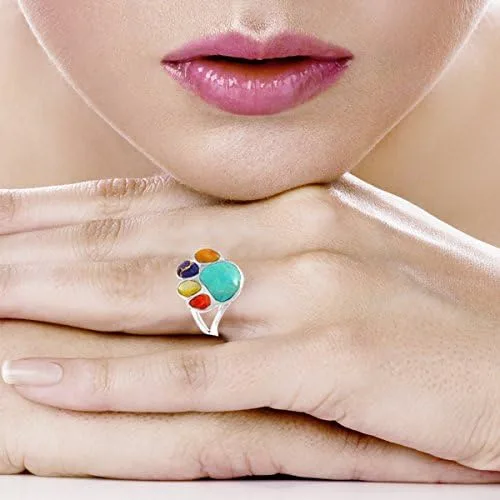 Vista 2 de Anillo de plata de ley 925 con diseño de pata de perro con turquesa auténtica (color seleccionado), Metal, Turquesa