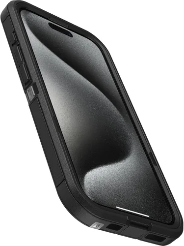 Vista 3 de OtterBox Funda transparente para iPhone 15 Pro (solamente) Defender Series XT, lado oscuro (negro/transparente), sin pantalla, resistente, se ajusta