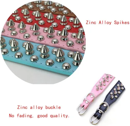 Vista 4 de Collar de perro con pinchos para perros pequeños, collares de cachorro macho con pinchos de cuero PU con remaches de hongos, collares tachonados