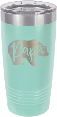 Vista 16 de PAPA BEAR BLACK Vaso de bebida de 20 onzas con pajita Taza de viaje grabada con láser Comparar con Yeti Rambler Idea de regalo para papá