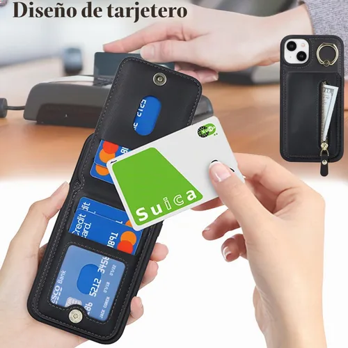 Vista 3 de para iPhone 14 Funda con soporte magnético Magsafe compatible, llavero de cuero PU plegable con soporte desmontable, funda tipo cartera 2-en-1