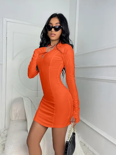 Vista 3 de Vestidos ajustados para mujer, casual, manga larga, sexy, para fiesta, club, mini vestido