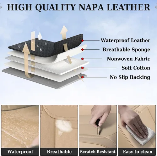 Vista 5 de Coverado - Fundas de asiento de automóvil, fundas de asiento delantero, funda de asiento de automóvil, protector de asiento de automóvil Beige