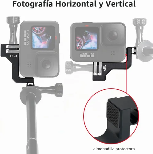 Vista 2 de HSU Aluminio 90° Soporte Vertical Adaptador Codo Montaje para GoPro Hero 13/12/11/10/9 accesorio de montaje vertical negro