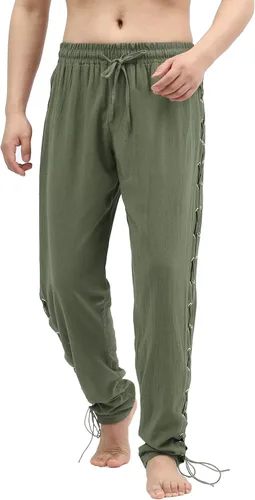 Vista 2 de Pantalones de pirata medievales con cordones para hombre, estilo renacentista, vikingo, navegante, para Halloween, pirata, cosplay, disfraz