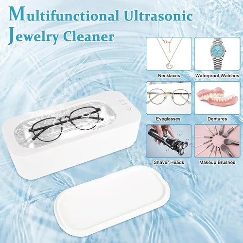 Vista 9 de Limpiador ultrasónico de joyas – 47 kHz 11.8 fl oz máquina de limpieza ultrasónica con 2 temporizadores digitales, máquina de limpieza de gafas