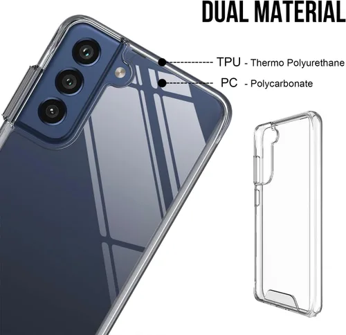 Vista 5 de KIOMY Funda transparente para Samasung Galaxy S21 FE 5G, diseño híbrido delgado, parte trasera de policarbonato duro + bisel elevado de TPU flexible