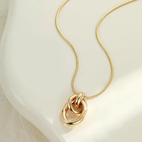 Vista 4 de Collar con dije de nudo de oro para mujer, collar de oro chapado en oro de 14 quilates, gargantilla de nudo de moda