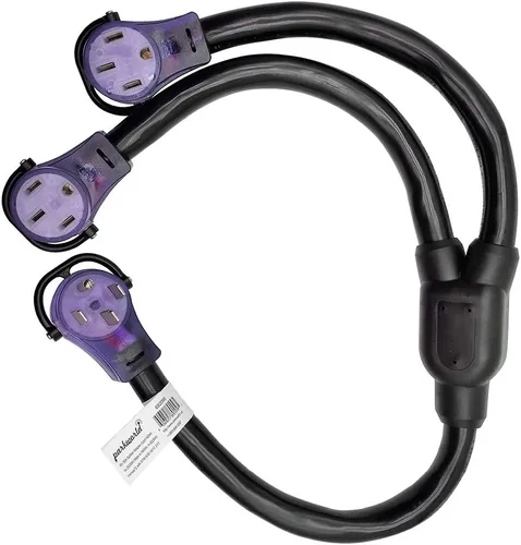 Vista 2 de Parkworld 692095 RV Adaptador divisor de 50 amperios, divisor de 240 V 14-50P enchufe macho a doble conector hembra 14-50R de 3 pies (negro)