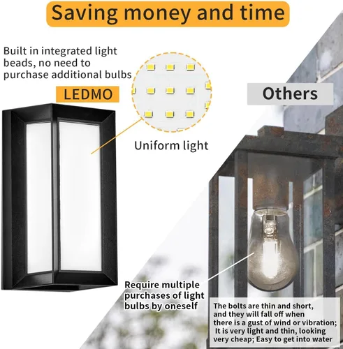 Vista 2 de Lámpara LED moderna de pared para exteriores de 18 W, rectangular, 1800 lúmenes, luces brillantes para porche, 3000 K, 4500 K, 6000 K, iluminación