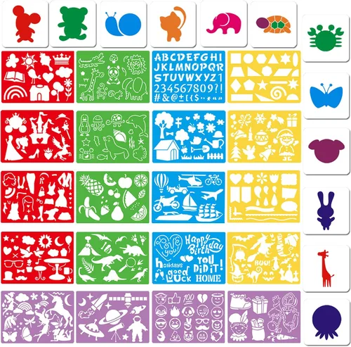 Vista 8 de Juego de 30 plantillas de dibujo para niños, plantillas de plantillas de pintura de dibujo de plástico para niños, manualidades, proyectos de arte