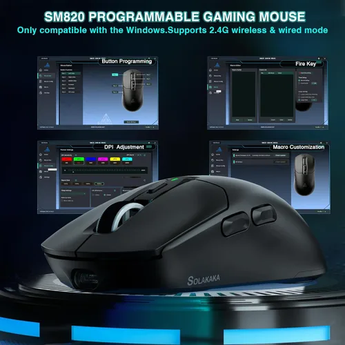 Vista 7 de SOLAKAKA SM820 - Mouse inalámbrico para juegos con base de carga RGB, mouse inalámbrico de tres modos de 24000 DPI con 2 botones laterales, mouse