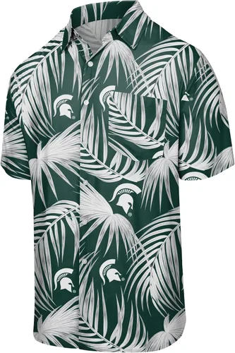 Vista 16 de FOCO NCAA Mens NCAA College Team Logo Floral Tropical Hawaiian Button Up Shirt