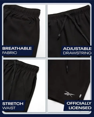 Vista 3 de Reebok Pantalones cortos de baloncesto 2 en 1 con forro de compresión y bolsillos, pantalones cortos deportivos para niños para gimnasio y correr