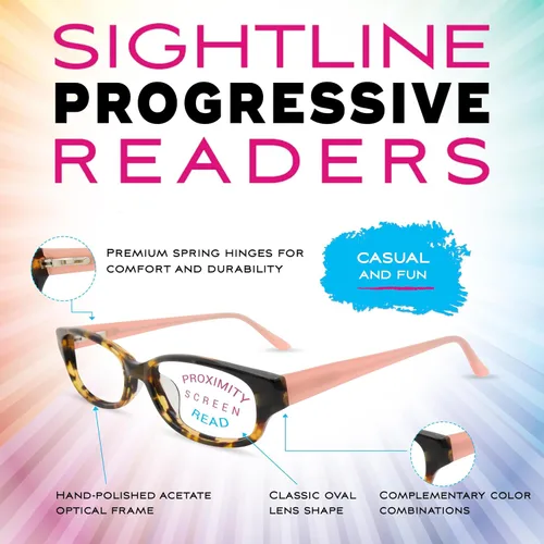 Vista 4 de Sightline Gafas de lectura progresivas para mujer, marco de acetato óptico de primera calidad, 1.00 Naranja