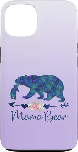 Vista 7 de Teal Blue Purple Floral Mama Bear and One Cub Silver Purple Case for iPhone 17