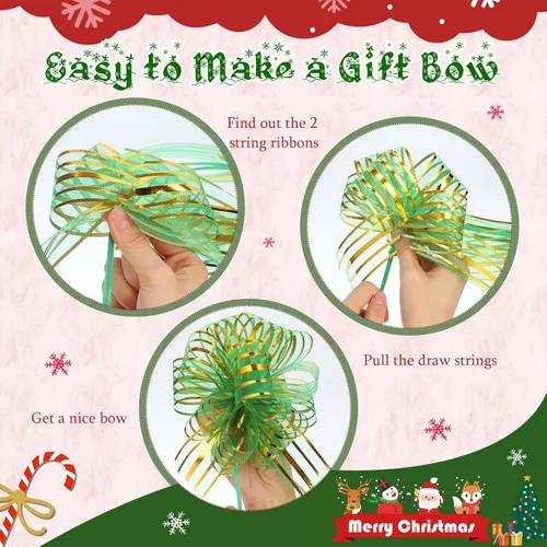 Vista 3 de Poen 24 Piezas Lazos de Organza con Cordón de Navidad de 6 Pulgadas Lazos Grandes de Cinta para Envolver Regalos Manualidades para Envolver Regalos