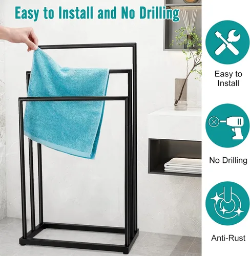 Vista 6 de Toallero de pie independiente, toallero de acero inoxidable de 3 niveles para baño, toallero independiente para toallas de baño, toallas de baño