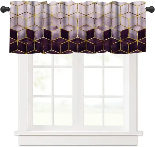 Vista 17 de Cenefa de cortina geométrica para ventanas, cenefa moderna con bolsillo para barra, 1 panel, cortinas cortas abstractas para playa, cortinas cortas