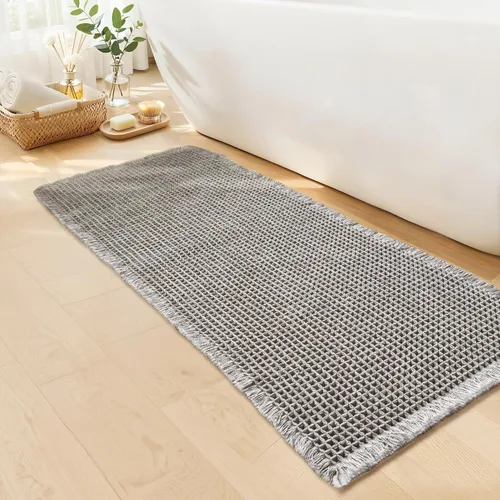 Vista 25 de Alfombra de baño negra – Alfombra de baño antideslizante y lavable, súper absorbente y de secado rápido, pequeña alfombra de baño bohemia para Negro