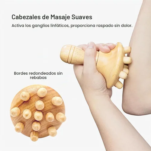 Vista 3 de Herramienta de masaje de terapia de madera, masajeador de drenaje linfático de madera con una sola mano, herramientas de terapia física, herramienta