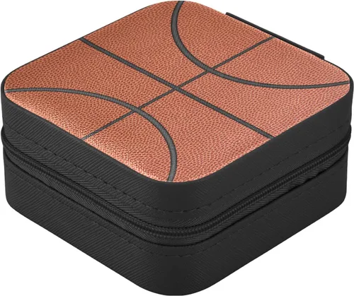 Vista 3 de Caja de joyería pequeña de cuero Caja de joyería portátil de viaje Caja de almacenamiento de baloncesto para anillos, pendientes, collares