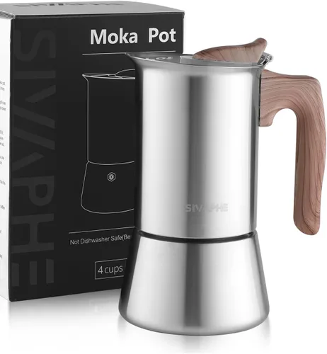 Vista 12 de Sivaphe - Cafetera espresso para estufa de acero inoxidable, capacidad de 9 tazas, olla moca de 450 ml, cafetera con filtro de acero y junta de 9
