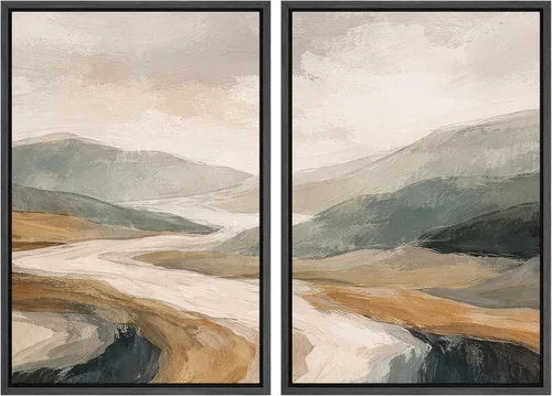 Vista 161 de SIGNWIN Lienzo enmarcado para pared, ilustraciones abstractas texturizadas en tonos beige terrosos, arte moderno, decorativo, contemporáneo