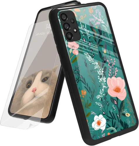 Vista 51 de Funda para Samsung Galaxy A12 5G con protector de pantalla, parte trasera de vidrio templado + TPU de silicona suave que absorbe los golpes