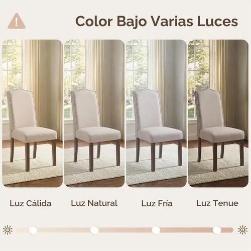 Vista 9 de Juego de 2 sillas de comedor tapizadas modernas y elegantes para cocina Beige