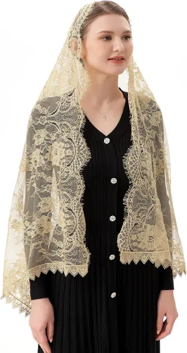 Vista 2 de PAMOR Velo rectangular capilla español encaje floral Mantilla velos envoltura chal masa cabeza cubierta