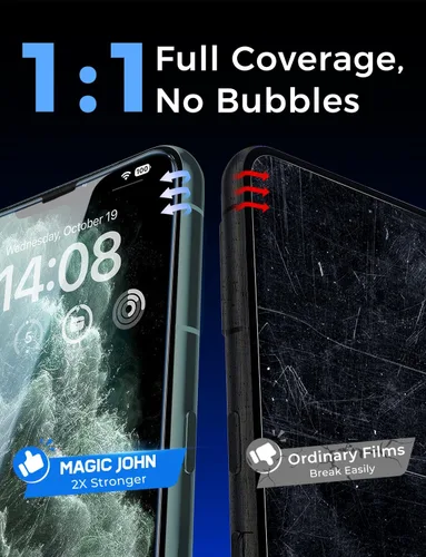 Vista 7 de MAGIC JOHN Paquete de 2 protectores de pantalla de vidrio templado para iPhone 11 Pro Max/XSMAX de 6.5 pulgadas, instalación automática