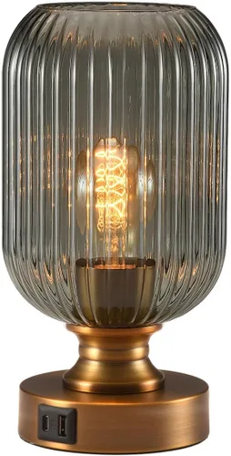 Vista 15 de Lámpara de mesa de cristal de mediados de siglo,Lámpara de escritorio regulable,Bombilla LED incluida,Cambio de color RGB remoto,Vidrio acanalado