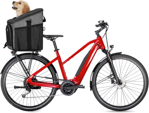 Vista 3 de Lixada Cesta de bicicleta para perros plegable y extraíble de 12 x 10.2 x 13.8 pulgadas con cubierta impermeable, mochila multifuncional para perros
