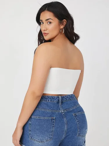 Vista 2 de Floerns Tops básicos sin tirantes para mujer, talla grande, sin tirantes, estilo tubo, tops básicos