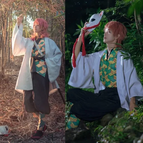 Vista 2 de Cosplay Costume Anime Sabito Cosplay Kimonos Outfit Uniform With Wig Full Set Halloween
