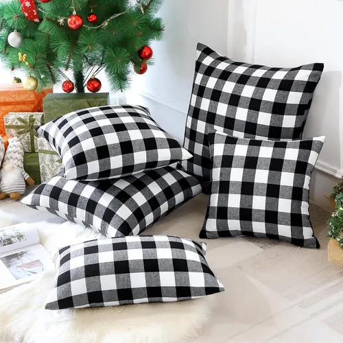 Vista 9 de OTOSTAR Paquete de 2 fundas de almohada decorativas de cuadros búfalo navideños de 12x20 pulgadas, lino clásico estilo granja, fundas de cojín