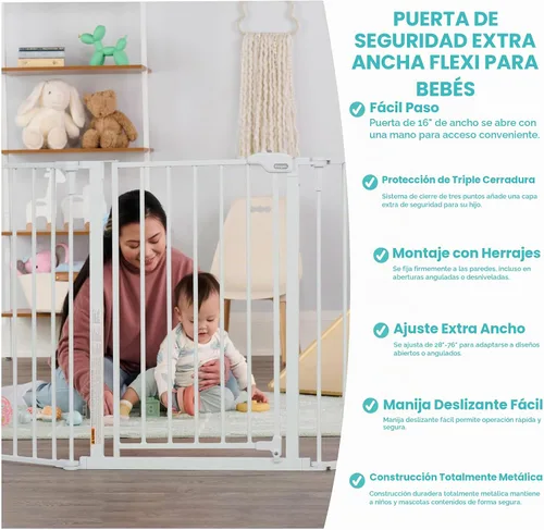 Vista 4 de Regalo Puerta de bebé configurable súper ancha de 76 pulgadas, incluye 4 paquetes de soportes de pared y accesorios