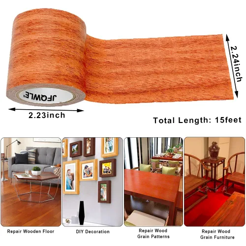 Vista 2 de Parche de cinta de reparación de 2.2 x 15 pies, adhesivo texturizado de madera, parche impermeable realista para suelo, escritorio, silla, sofá