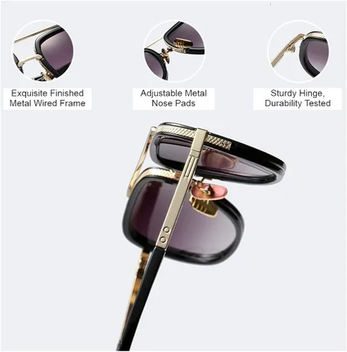 Vista 4 de Xpectrum Gafas de sol cuadradas retro de moda para hombres y mujeres de los años 70 gafas de metal clásicas de la mafia italiana L
