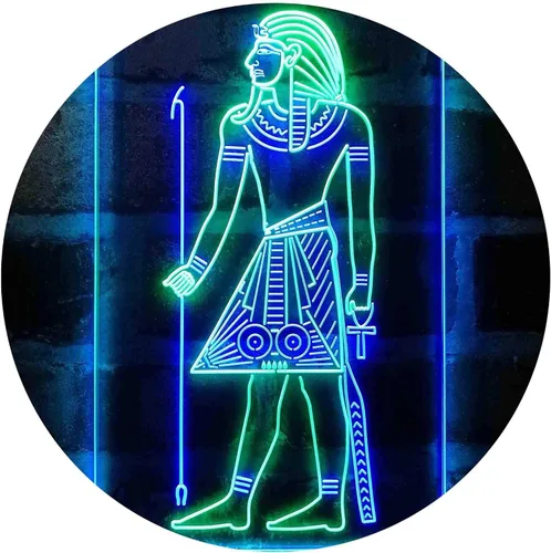 Vista 20 de ADVPRO Pirámides egipcias Antiguo Egipto Menes Faraón Hombre Dual Color LED Neon Sign Azul y Rojo 8 x 12 pulgadas st6s23-i4050-br