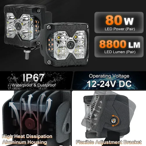 Vista 4 de Cápsulas de disparo lateral LED de 4 pulgadas y 40 W, luz lateral ámbar sólida y estroboscópica