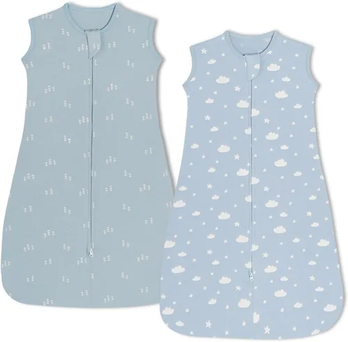 Vista 8 de insular Paquete de 2 mantas de algodón para bebé, saco de dormir con cremallera de 2 vías para niños y niñas, unisex