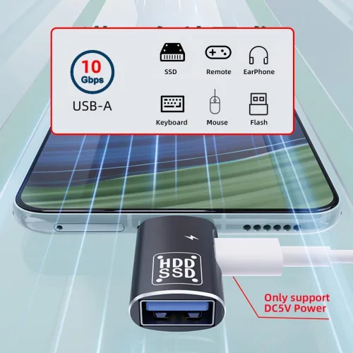 Vista 5 de CY Adaptador 10Gbps USB-C Tipo-C a USB 3.0 hembra OTG y DC 5V convertidor de potencia para tableta teléfono