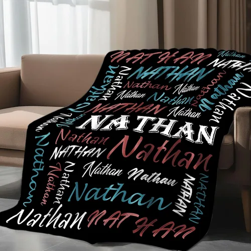 Vista 7 de Manta personalizada con tema negro, manta suave y ligera de franela y forro polar con nombre para hombres, mujeres, niños y niñas - Regalos