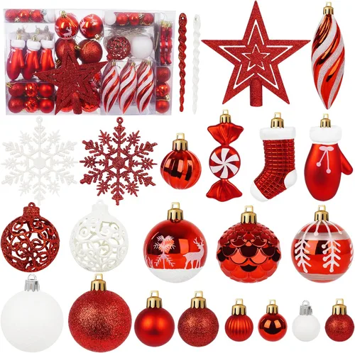Vista 7 de Artmag Juego de 135 piezas de adornos de bolas de Navidad, bolas de Navidad pre-atadas inastillables de plástico surtidas para decoración colgante