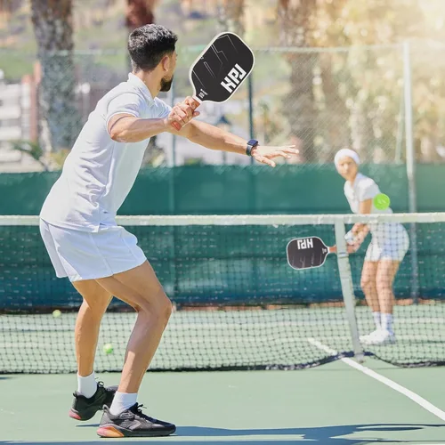 Vista 8 de HUDEF Juego de Paletas de Pickleball USAPA: Núcleo de Panal de Grafito y Fibra de Vidrio, 4 Pelotas para Exteriores, Bolsa de Transporte de Cuero PU