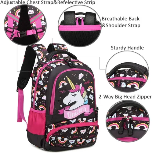 Vista 62 de Juego de mochila para niñas y adolescentes, mochila escolar para niños con bolsa para el almuerzo, estuche para lápices, mochilas escolares